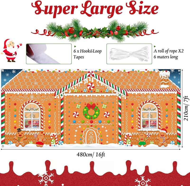 WovWeave Christmas Garage Door Cover 7 x 16 ft Banner Christmas Garage Decorations Large Winter Xmas Backdrops Door Mural for Outdoor Decoration (Gingerbread) - Image 2